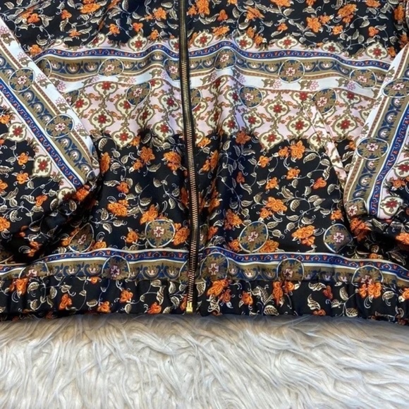 Zara Satin Floral Baroque Print Bomber Zip Front Jacket (sz L) - Picture 8 of 11